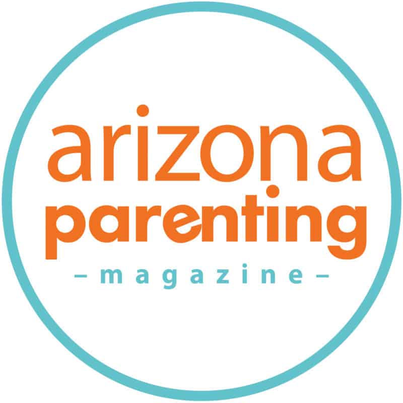 blue circle with the words arizona parenting in orange